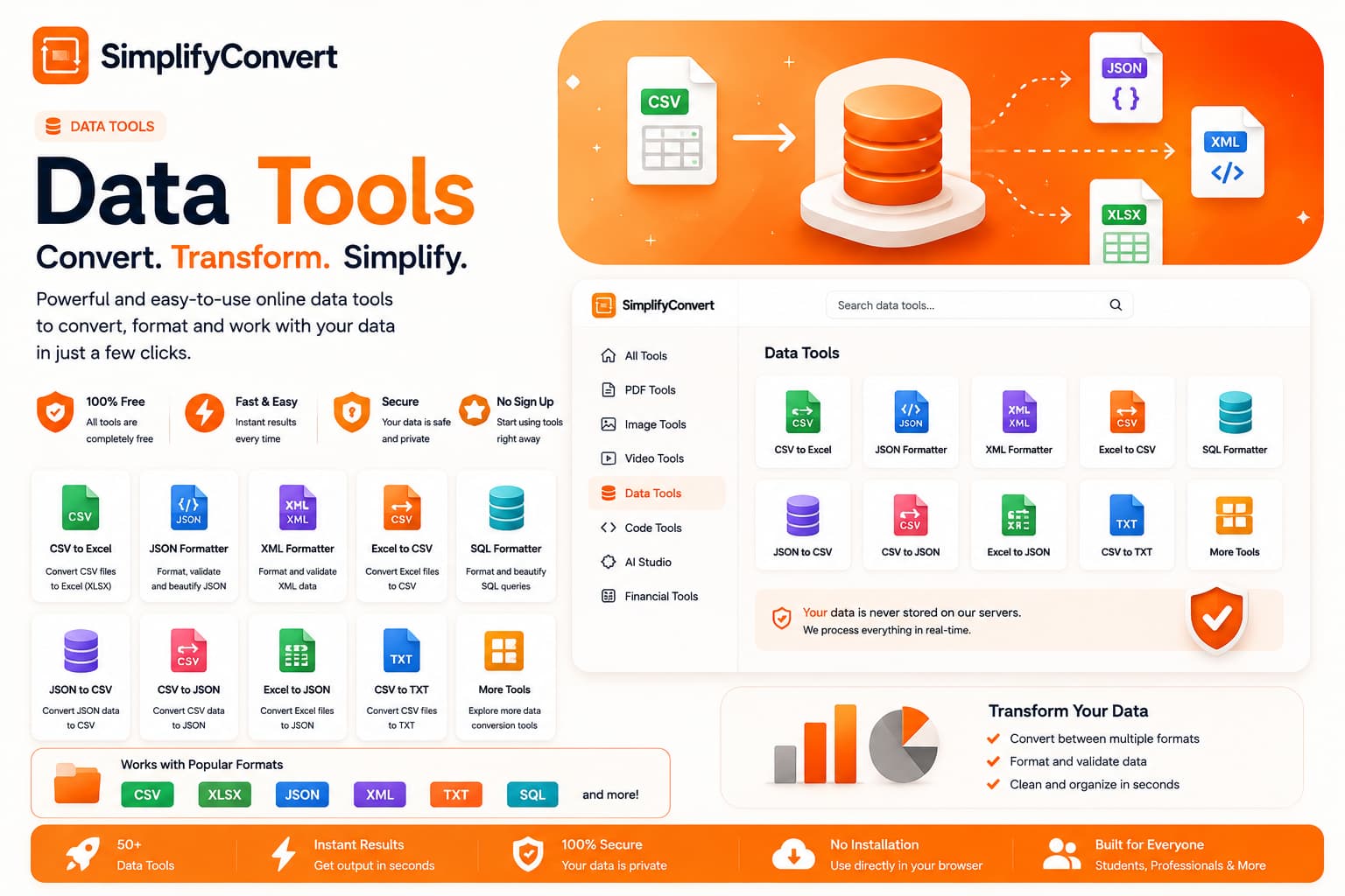 SimplifyConvert data tools for CSV, Excel, JSON and structured file conversion