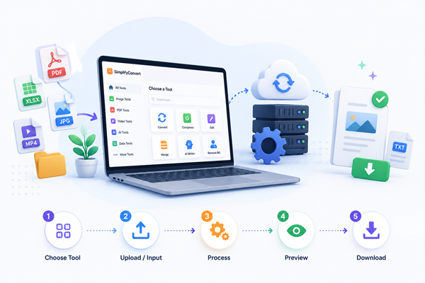 Illustration showing the SimplifyConvert file processing workflow
